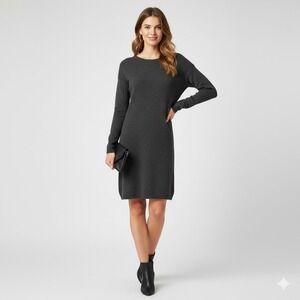 360 Cashmere Daniella 100% Cashmere Long Sleeve V-Back Sweater Dress Gray Small